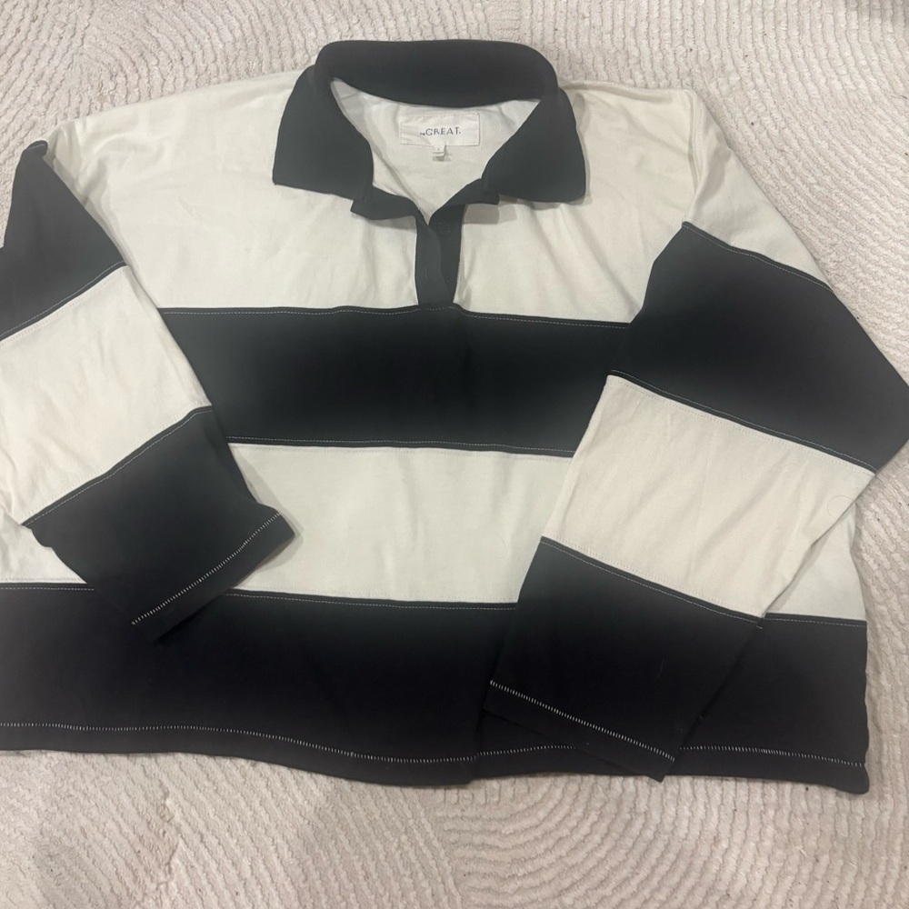 THE GREAT. Black and White Striped Top